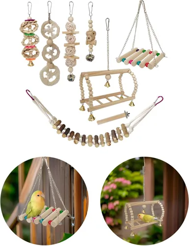 Vista 2 de Birdcage Swing Bird Toy Set Birdcage Hanging Corn Husk Tearing Cage Accessory Budgies Chewable Exercise 8PCS Bird Exercise Equipment