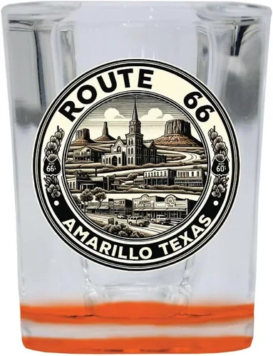 Vista 3 de Route 66 Amarillo Texas Souvenir Destination - Vaso de chupito cuadrado de 2 onzas, base azul, paquete de 2