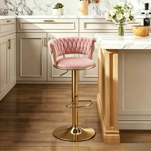 Vista 11 de Velvet Bar Stools Set of 1, Swivel Counter Height Barstools with Woven Backrest, Adjustable Height Bar Stools for Kitchen Island, Home Bar, Pub