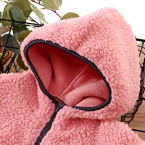 Vista 3 de TBUIALL Chaqueta de invierno de manga larga para niños y niñas, forro polar sólido con capucha y cremallera, abrigo grueso y cálido para niños