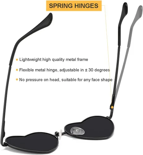 Vista 5 de Gafas de sol polarizadas en forma de corazón para mujer, marco de metal, bonitas y encantadoras, 100% protección UV
