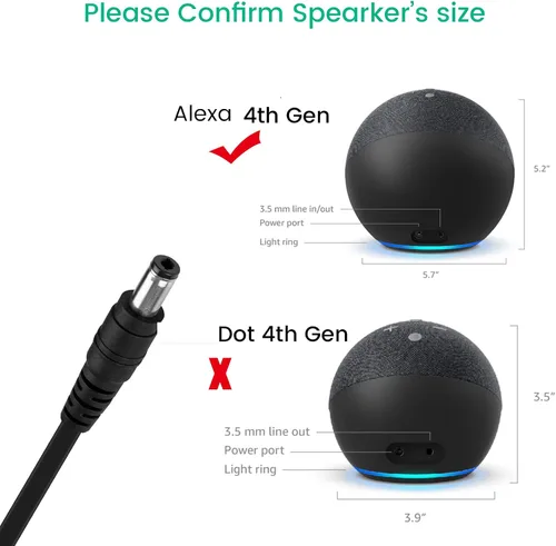 Vista 4 de Cable de alimentación de extensión de repuesto para Echo Show 8, Show 10 de 3ª generación, Echo Show 2ª generación, Amazon Echo 4ª generación, cable