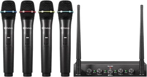 Vista 11 de Debra Audio Pro UHF Sistema de micrófono inalámbrico de 4 canales con micrófonos de mano, lavalier y diadema inalámbricos, receptor de metal, ideal