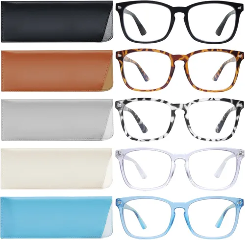 Vista 12 de Paquete de 5 lentes de lectura con bloqueo de luz azul, lectores de bisagra de resorte para mujeres y hombres, anteojos nerd con filtro anti rayos UV