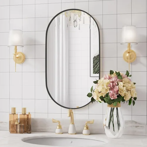 Vista 4 de Protylctaster Espejos ovalados, espejos ovalados de baño, espejo negro de 20 x 28 pulgadas, espejos decorativos de pared, espejos de baño para sobre