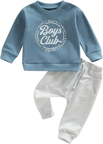 Vista 10 de VISGOGO Conjunto de ropa de otoño e invierno para bebé niño, sudadera de manga larga con estampado de letras + pantalones, 2 piezas A-bubs-marrón