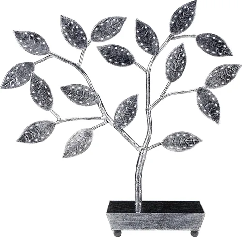Vista 3 de MyGift Soporte de exhibición de aretes de árbol de joyería colgante de metal plateado, organizador de pulseras con bandeja para anillos