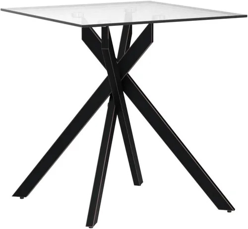 Vista 5 de Edwin's Choice - Mesa auxiliar cuadrada de cristal negro con tapa de cristal templado gris y patas tubulares de metal negro con borde dorado 50,8 cm