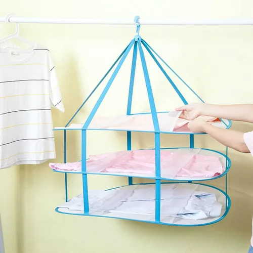 Vista 2 de Fashion & Lifestyle Secador colgante de suéter de gran tamaño, estante de secado plegable de 3 niveles, colgador de ropa de malla plana para secar