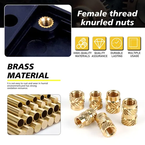 Vista 5 de Canitu 350 piezas de insertos roscados, M2/M2.5/M3/M4/M5/M6 rosca métrica hembra Kit surtido de tuercas moleteadas de latón para plástico