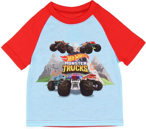 Vista 2 de INTIMO Hot Wheels - Conjunto de pijama para niños pequeños con estampado de camiones monstruo
