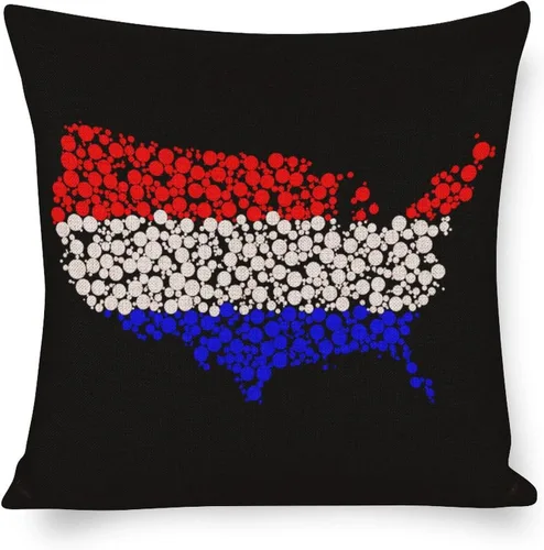 Vista 18 de Fundas de almohada de lino con mapa de la bandera de Estados Unidos, decoración del hogar al aire libre, 4 de julio, fundas de almohada
