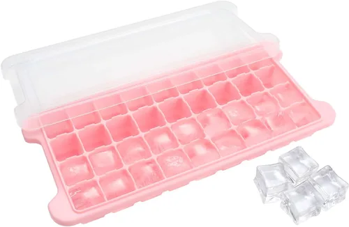Vista 12 de Bandeja de cubitos de hielo, bandeja de hielo de silicona suave con tapa de polipropileno, bandejas flexibles para cubitos de hielo para congelador