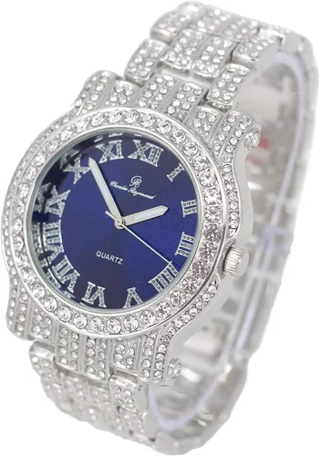 Vista 71 de Charles Raymond Bling-ed Out Ultimate Hip Hop Royalty Reloj para hombre con número romano de fácil lectura o indicadores de tiempo de diamantes