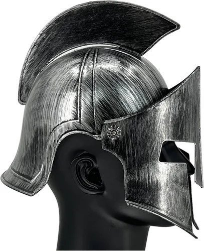 Vista 7 de Accesorio de disfraz de casco de gladiador espartano romano antiguo de plástico para juego de batalla Halloween Cosplay LARP plateado