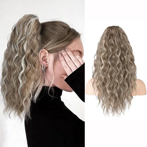 Vista 30 de REECHO Extensión de cola de caballo, extensiones de cabello rizado de cola de caballo de 18 pulgadas, extensiones de cabello sintético natural