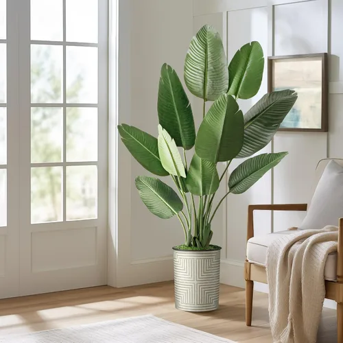 Vista 20 de SIGNWIN - Árbol artificial en moderna maceta con efecto de granito, ave del paraíso artificial de seda para decoración del hogar en interiores
