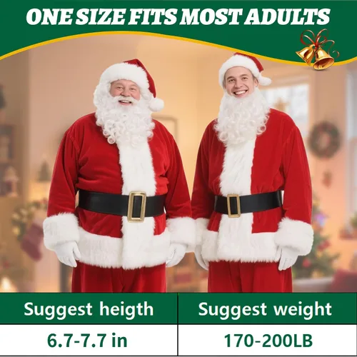 Vista 4 de Santa Claus Costume for Men Christmas Santa Suit Rde- 9 piezas