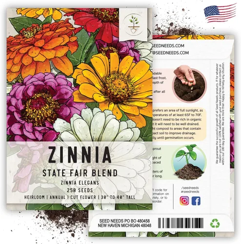 Vista 6 de Seed Needs State Fair - Semillas de zinnia para plantar flores cortadas mixtas, 1 paquete 4-Mezclado