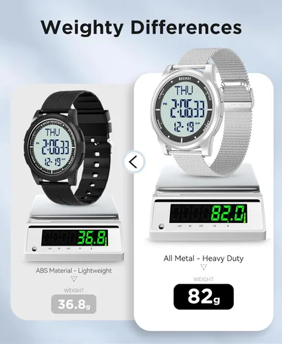 Vista 15 de Beeasy - Reloj digital de pulsera resistente al agua con cronómetro, alarma, cuenta regresiva, doble zona horaria, ultrafino, pantalla angular muy