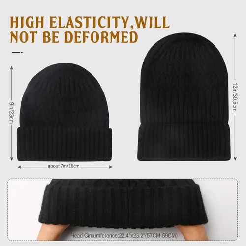 Vista 3 de FXIONA Gorro de punto para mujer, gorro de invierno para mujer, suave, elástico, cálido, con puños, para esquí, patinaje