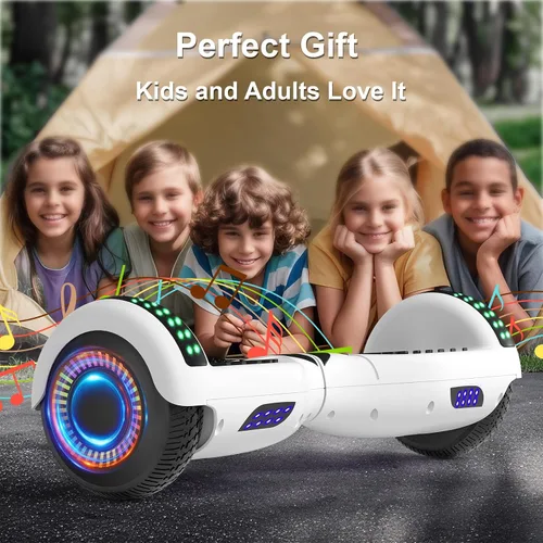 Vista 5 de Kids Scooter with Bluetooth Speaker & Corlorful LED Lights, Dual 250W Motor 7.5 Mph Speed, Gifts for All Ages Blanco