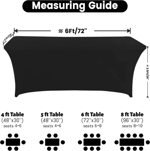 Vista 5 de Mantel de elastano ajustable de poliéster de 6 pies, mantel elástico para mesa, con espalda abierta, color negro