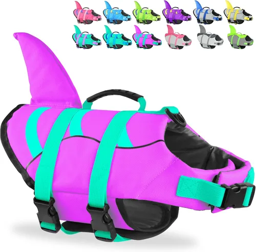 Vista 17 de Chaleco salvavidas para perros de Fragralley Shark, chaleco salvavidas ajustable para perros con aleta de tiburón, adecuado para perros pequeños
