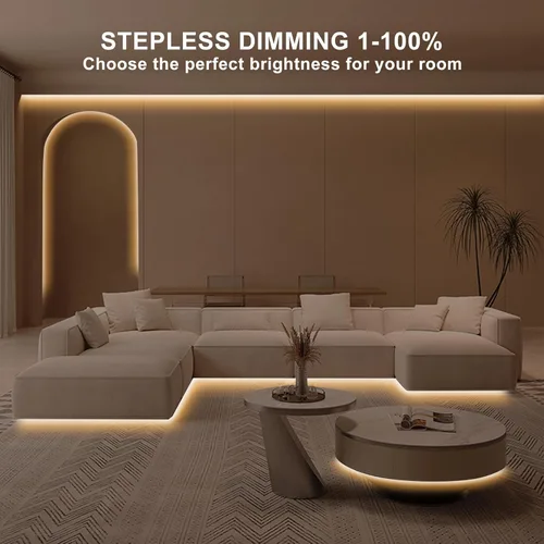Vista 4 de Tira de luz LED COB de 32.8 pies con control remoto, 2700K Ra93+ regulable blanco cálido brillante luz LED COB tira de luz blanca para espejo