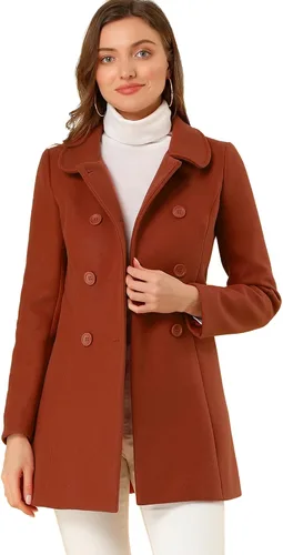 Vista 39 de Allegra K Abrigo Largo De Invierno Con Cuello Peter Pan Y Doble Botonadura Para Mujer Beige