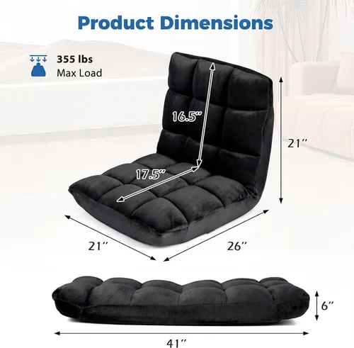 Vista 2 de Silla de piso de espuma viscoelástica con soporte de respaldo ajustable de 14 posiciones