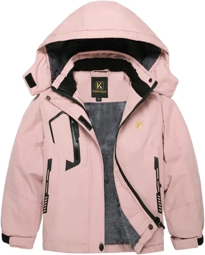 Vista 11 de Keevoom Chaqueta de esquí impermeable para niña, abrigo de nieve de forro polar, resistente al viento, chaqueta de snowboard de invierno cálida