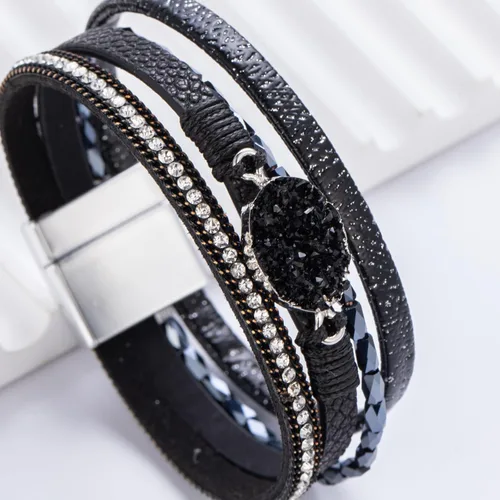 Vista 304 de FANCY SHINY - Pulsera de cuero estilo bohemio, pulsera de cuentas de cristal con cierre magnético, regalos de joyería para mujer