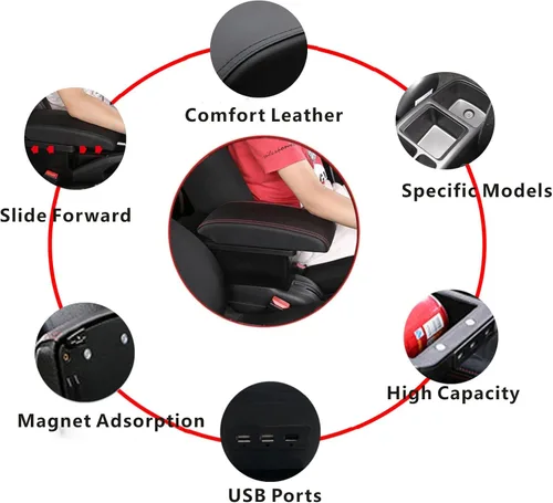 Vista 7 de Ajuste personalizado para caja de reposabrazos de automóvil Honda Fit Jazz 2009-2013, consola central de almacenamiento de accesorios de doble capa