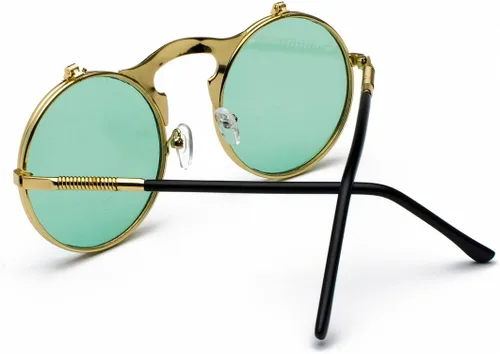 Vista 3 de COASION Gafas de sol redondas vintage para hombres y mujeres, jóvenes, círculo, steampunk, disfraz