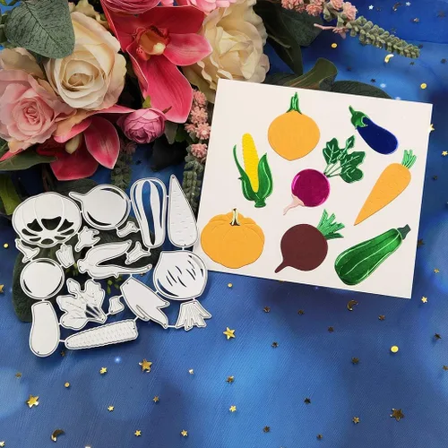Vista 2 de Troqueles de corte de metal para verduras, calabaza, troqueles de corte para manualidades de metal, troqueles para bricolaje, álbumes de recortes