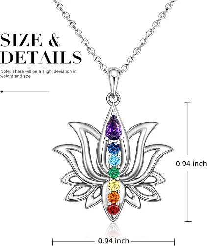 Vista 6 de Jewlikee Collar de 7 chakras colgante de loto plata de ley para yoga chakras piedra curativa collares para mujer equilibrio energético Plata
