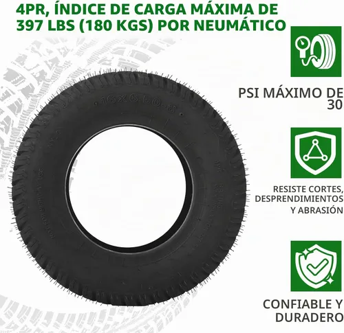Vista 4 de Juego de 2 neumáticos 16x6.50-8 - 4PR resistentes sin cámara, neumáticos de repuesto para tractor de césped con banda de rodadura estriada profunda