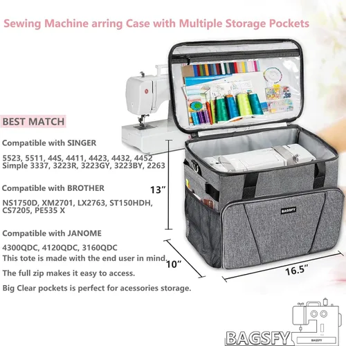 Vista 2 de BAGSFY Estuche grande para transportar máquina de coser, bolsa para máquina de coser, bolsa de viaje compatible con Brother, Singer, Bernina