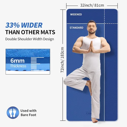 Vista 2 de CAMBIVO Tapete de yoga extra ancho para mujeres y hombres (72"/84" x 32" x 1/4") Tapete de entrenamiento TPE antideslizante grande para yoga
