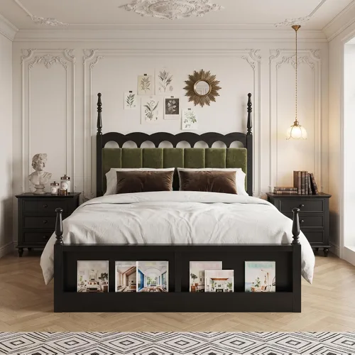Vista 13 de Christopher Knight Home Chagi - Marco de cama tamaño King con almacenamiento, marco de cama y cabecera de plataforma King vintage, soporte