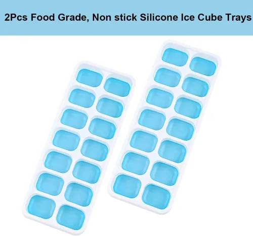 Vista 3 de 2 bandejas de silicona para cubitos de hielo, flexible y conveniente, bandeja de hielo cuadrada de silicona de 14 celdas para el hogar, bandeja