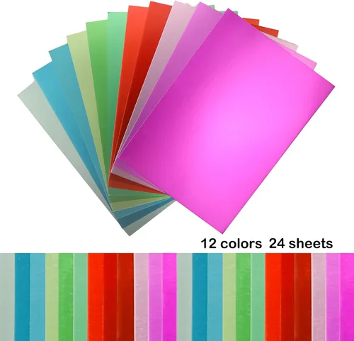 Vista 3 de 24 hojas de papel metálico para tarjetas, 12 colores surtidos, hojas de papel de aluminio para fiestas, cartulina A4, 8.82 oz/m², 92 libras