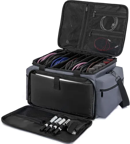 Vista 9 de AKOZLIN Bolsa Organizadora de Archivos de Cable con Divisores Desmontables para Equipo de DJ, Accesorios de Instrumentos de Sonido Azul-negro