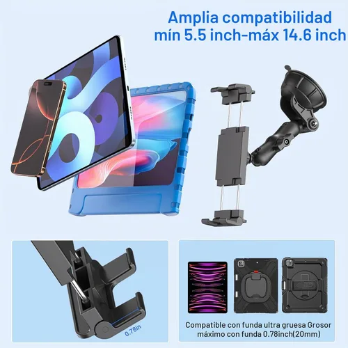 Vista 5 de PLDHPRO Soporte universal para tablet para salpicadero y parabrisas de automóvil, soporte universal para iPad con ventosa para teléfonos y tabletas