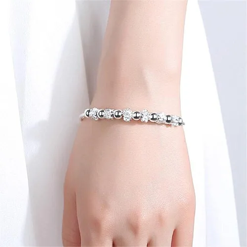 Vista 6 de Pulseras de plata de ley 925 con cuentas de plata de ley 925, pulsera de transferencia de la suerte, pulsera ajustable de moda para mujeres y niñas