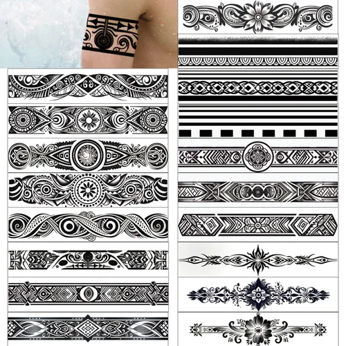 Vista 8 de GLARYYEARS Tatuaje Temporal de Banda para el Brazo - Paquete de 18 Tamaño Súper Largo, Tatuajes Falsos Realistas y Bohemios Estilo Polinesio Maorí