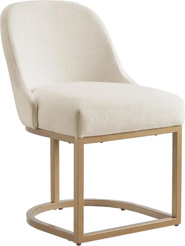 Vista 75 de Leick Home 214536 Barrelback Silla de comedor con base de metal, juego de 2, para comedor, asiento moderno de lino negro y base de metal dorado