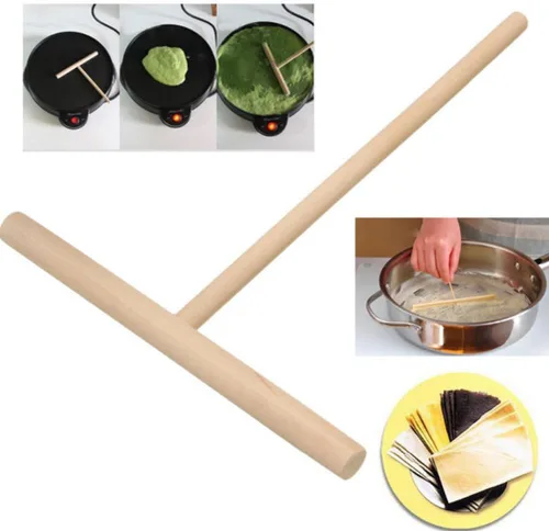 Vista 3 de Hemoton Esparcidor de crepé en forma de T de madera natural Herramienta en forma de T para crepes Crepe de madera Crepe Maker Herramienta para hacer