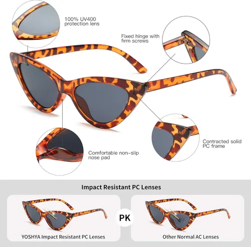 Vista 4 de Lentes de sol retro para mujer, con marco de plástico y diseño con estilo ojo de gato YOSHYA